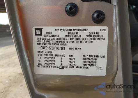 2003 Chevrolet Tahoe Lt z USA, uszkodzony, nr VIN 1GNEC13Z03R307320